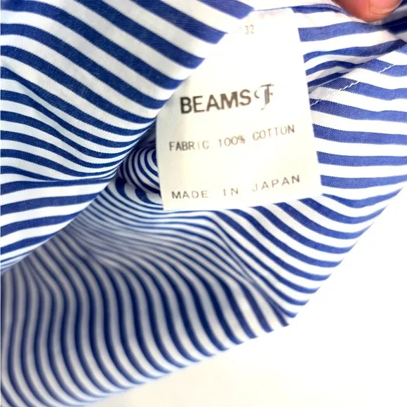 BEAMS F men’s  Striped Shirt cotton MADE IN JAPAN - Picture 7 of 9
